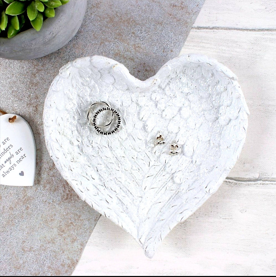 Glitter Heart shaped Angel wing trinket dish