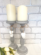 Grey Distressed Candleholders Set of 2