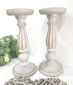 Grey shabby candleholders Set of 2