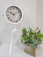 Vintage Clock on Tripod in White