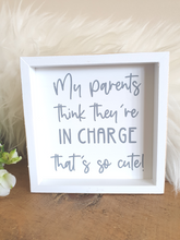 Load image into Gallery viewer, Humour Toddler plaque (my parents)
