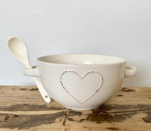 Cream Heart Embossed Bowl with Handles