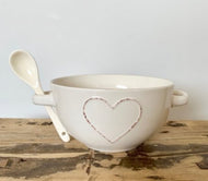 Cream Heart Embossed Bowl with Handles