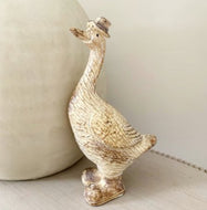 Hat Wearing Duck Natural Resin 21cm