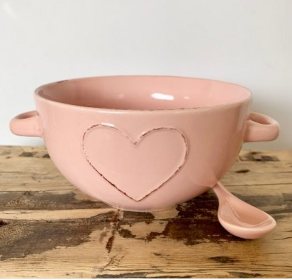 Pink Embossed Bowl with handles