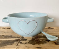 Blue Heart Embossed Bowl with handles