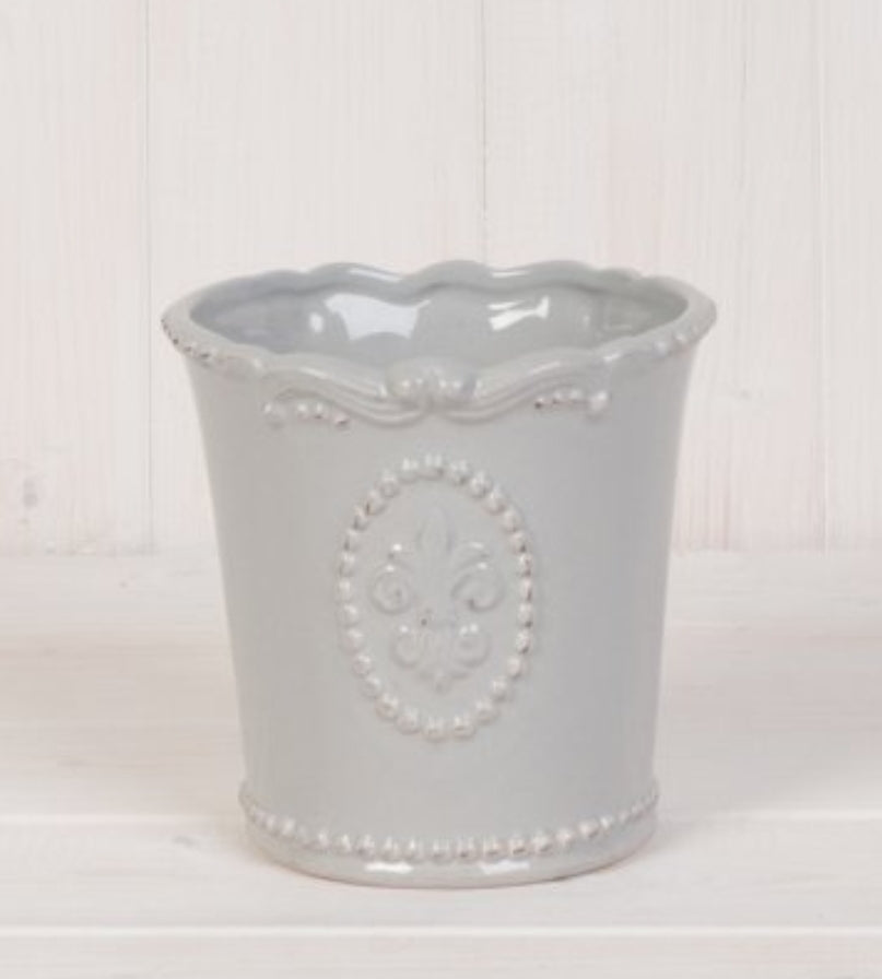 Small Ceramic Grey Fleur de lis Pot