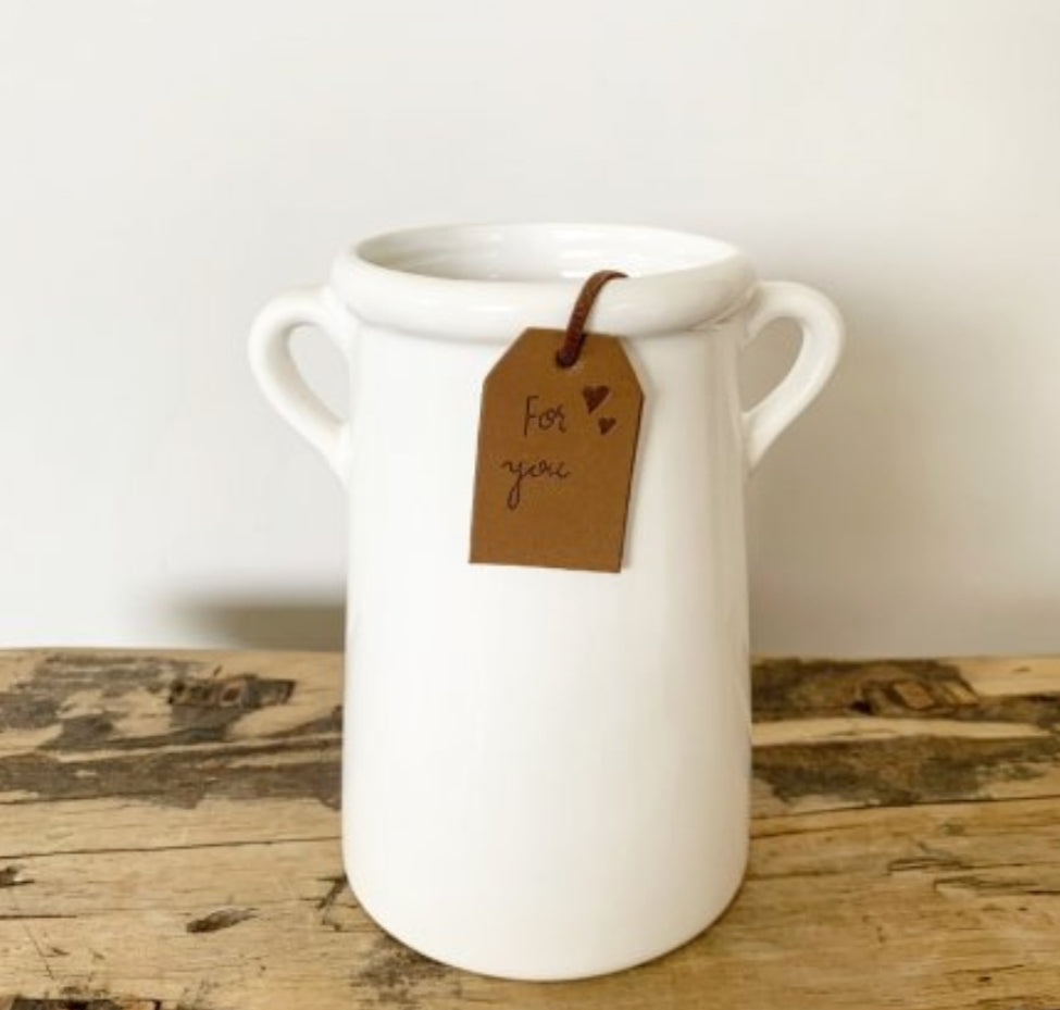 Tall White churn Planter