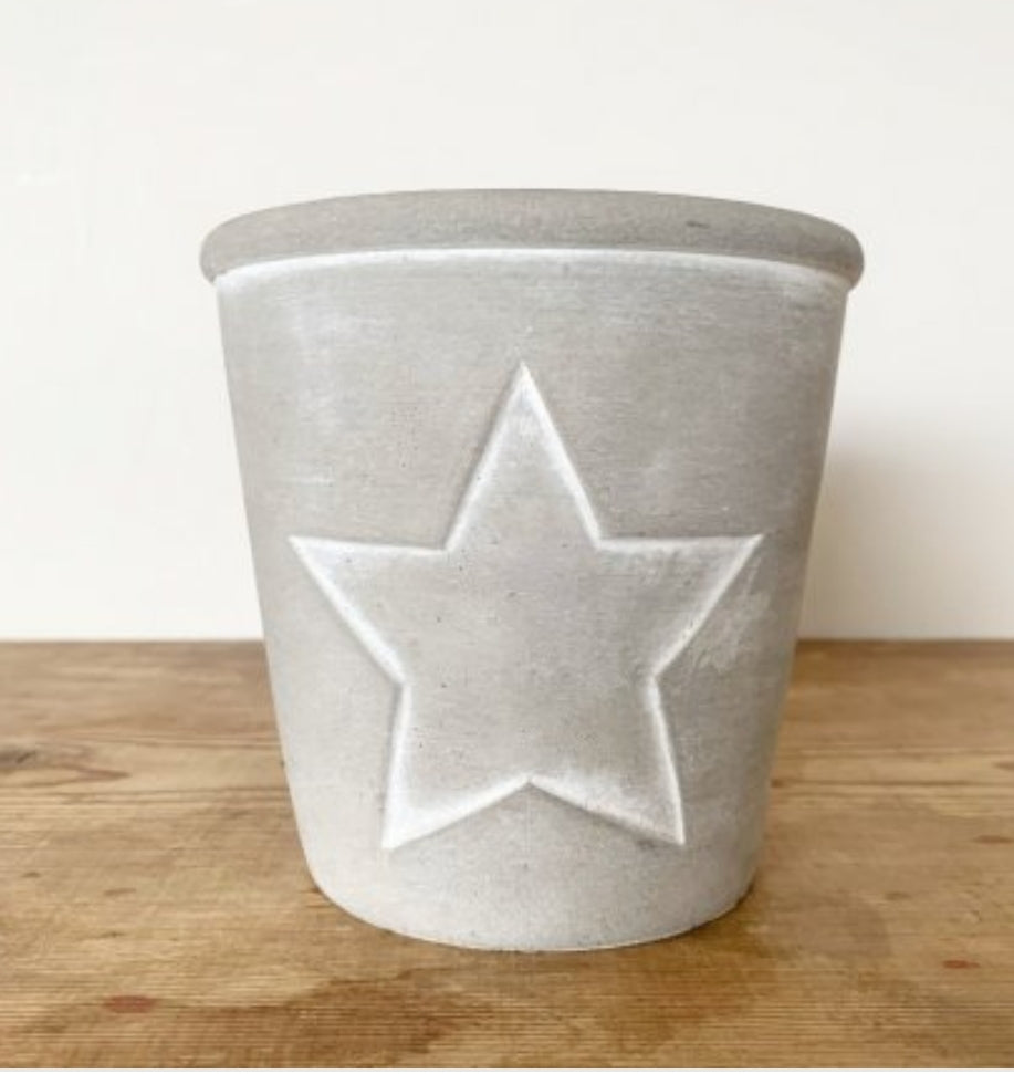 Cement pot with white star outline
