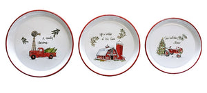 Set of 3 Enamel Christmas circular Plater Trays