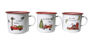 Set of 3 Enamel Christmas Motif Mugs