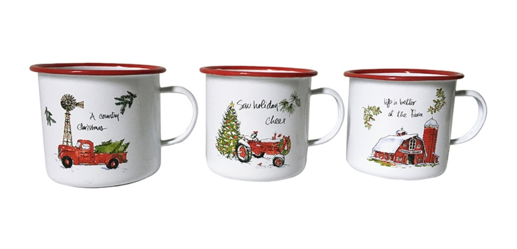 Set of 3 Enamel Christmas Motif Mugs