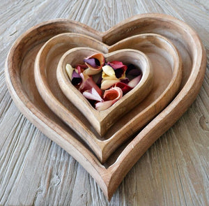 Wooden Heart Trays Set of 3