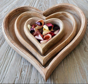 Wooden Heart Trays Set of 3